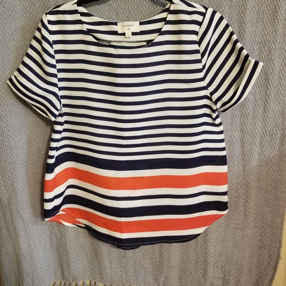 Everly Tops - Navy and orange striped blouse